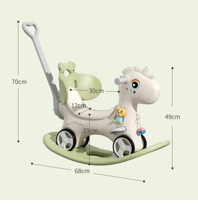 Large Rocking Horse Toy with Music – Multi-Purpose Baby Rocking Cart for 1–5 Years Old | Indoor & Outdoor Ride-On Toy - ZILVUS