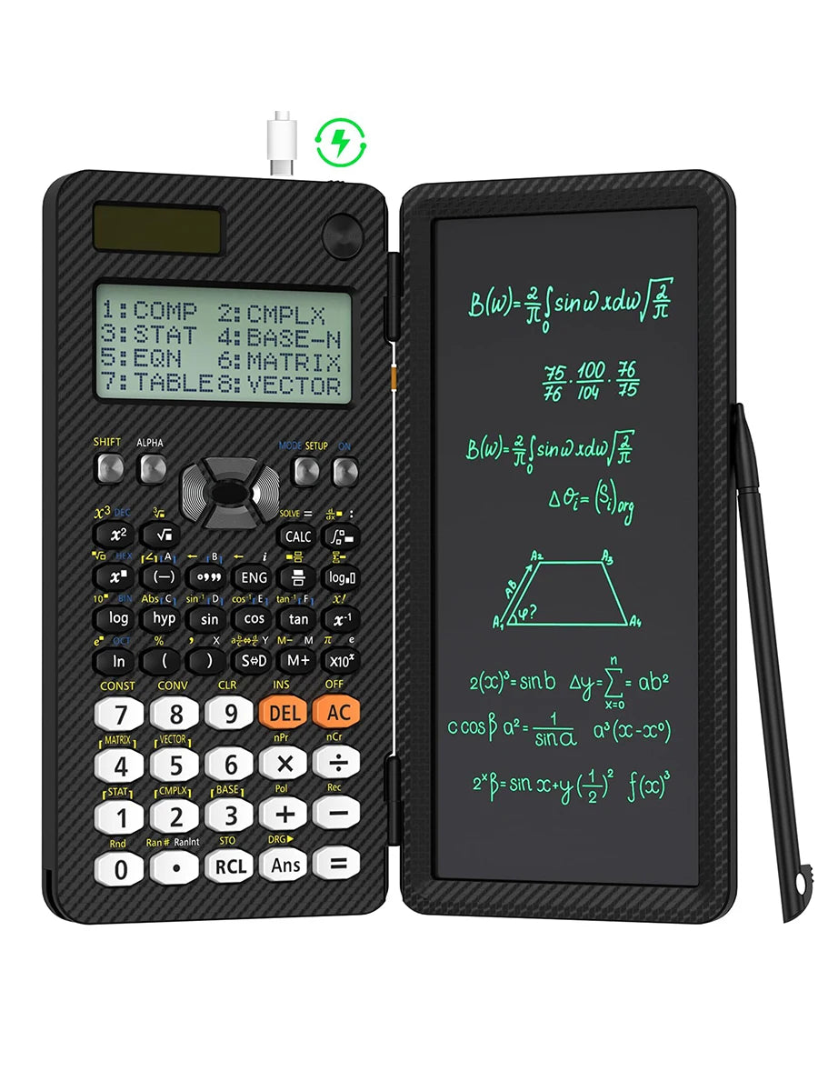 2-in-1 Rechargeable Scientific Calculator with LCD Writing Pad & Stylus - ZILVUS