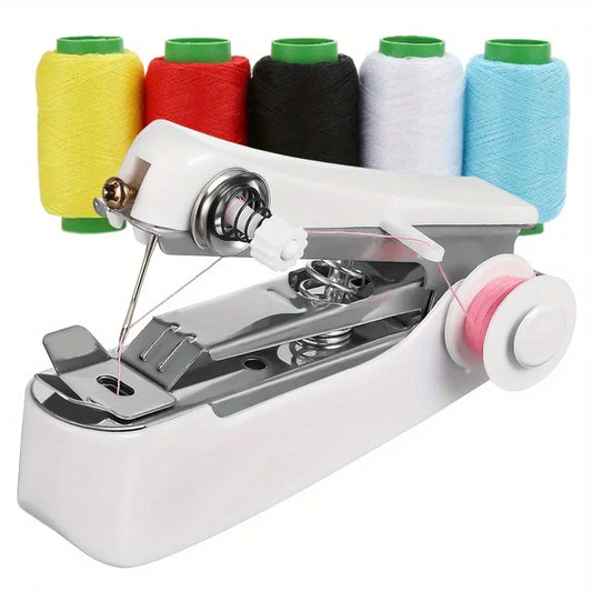6/set White Mini Handheld Sewing Machine with 5 Spools Colorful Thread Portable Manual Quick Fix for Clothes DIY Crafts JXB - ZILVUS