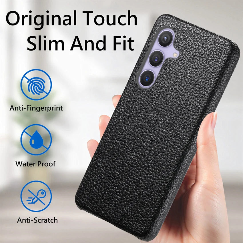 Luxury Litchi Grain Leather Case For Samsung Galaxy S-23 & 24 Series Slim Phone Back Cover - ZILVUS