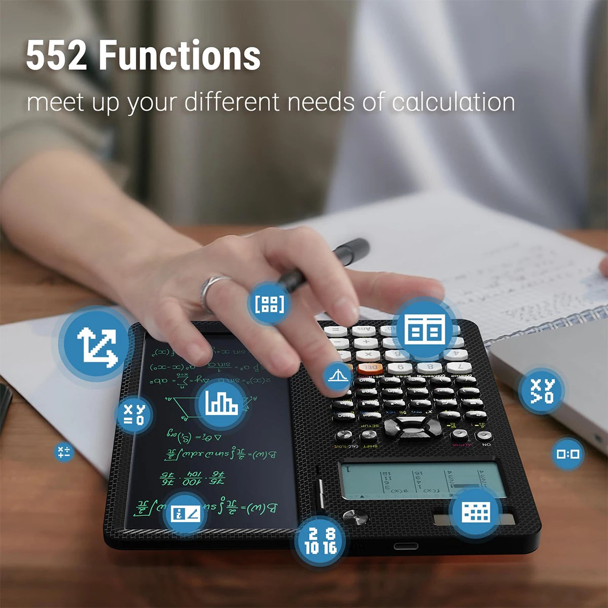 2-in-1 Rechargeable Scientific Calculator with LCD Writing Pad & Stylus - ZILVUS