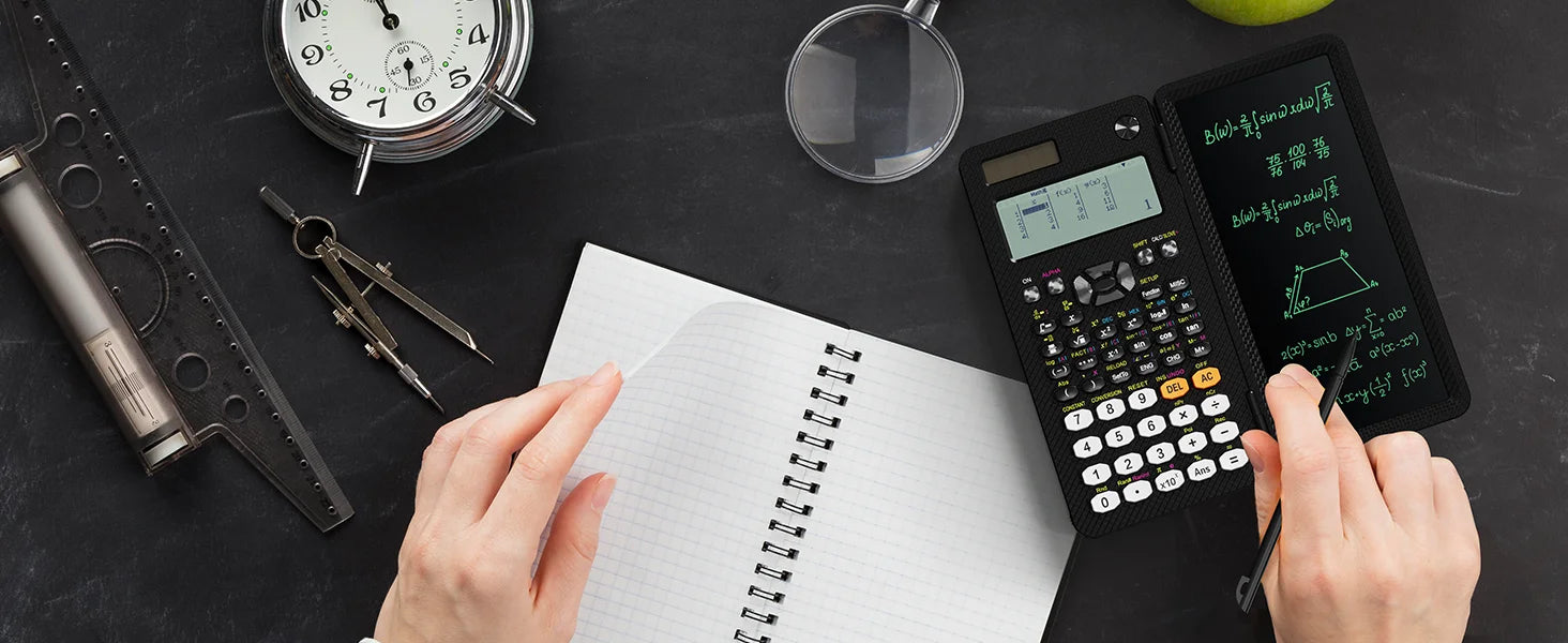 2-in-1 Rechargeable Scientific Calculator with LCD Writing Pad & Stylus - ZILVUS