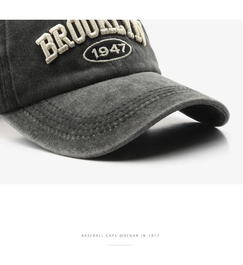 Retro brooklyn Letter Embroidery Baseball Caps Spring Summer Men Women Cotton Adjustable Casual Hat Hip Hop Streetwear Sun Hats - ZILVUS