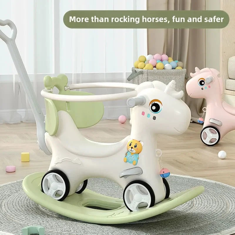 Large Rocking Horse Toy with Music – Multi-Purpose Baby Rocking Cart for 1–5 Years Old | Indoor & Outdoor Ride-On Toy - ZILVUS