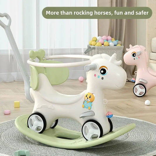 Large Rocking Horse Toy with Music – Multi-Purpose Baby Rocking Cart for 1–5 Years Old | Indoor & Outdoor Ride-On Toy - ZILVUS