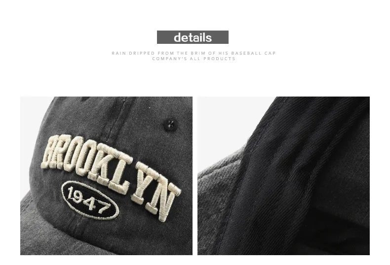 Retro brooklyn Letter Embroidery Baseball Caps Spring Summer Men Women Cotton Adjustable Casual Hat Hip Hop Streetwear Sun Hats - ZILVUS