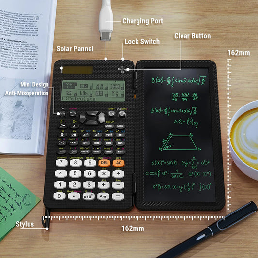 2-in-1 Rechargeable Scientific Calculator with LCD Writing Pad & Stylus - ZILVUS