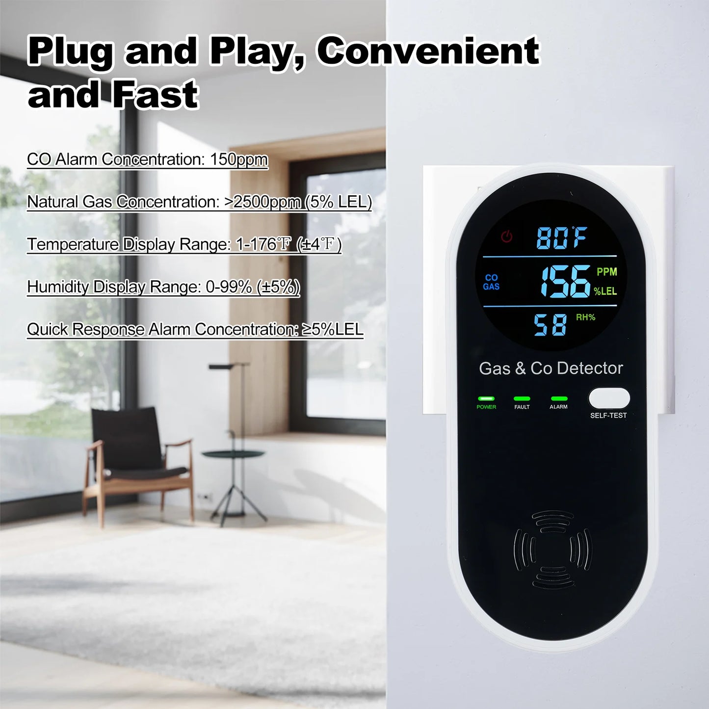 4-in-1 Carbon Monoxide & Gas Detector with LCD Display