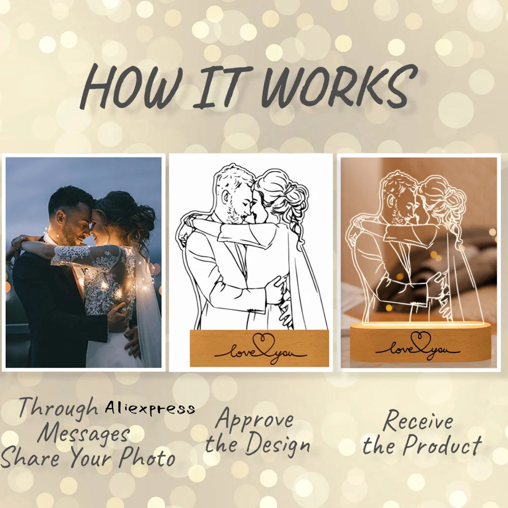 Personalized 3D Photo Night Light – Custom Engraved Gift Lamp