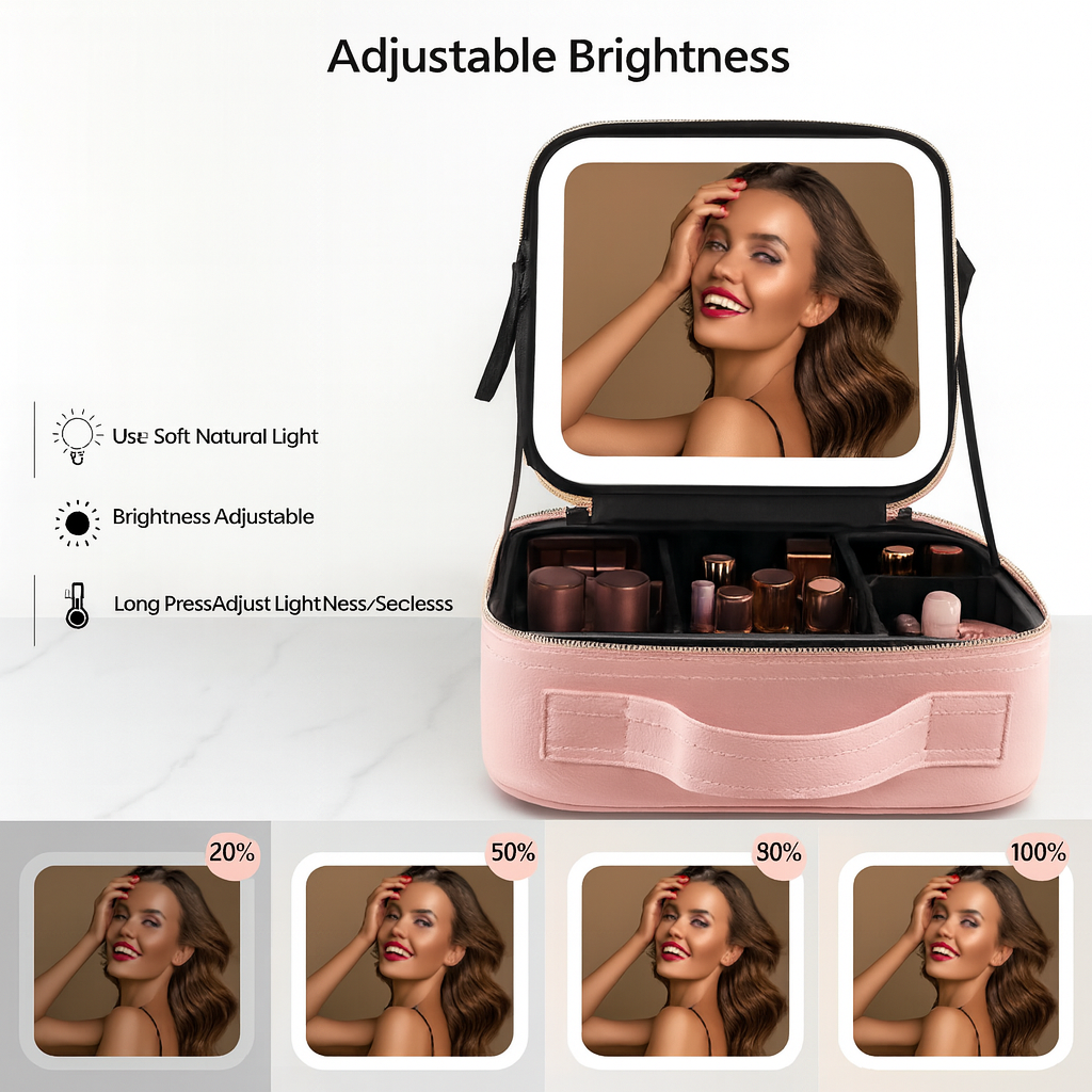 Lighted Travel Makeup Bag with Mirror – LED Cosmetic Case - ZILVUS