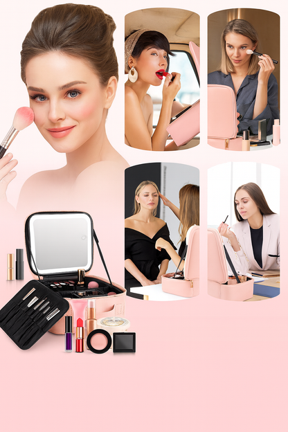 Lighted Travel Makeup Bag with Mirror – LED Cosmetic Case - ZILVUS