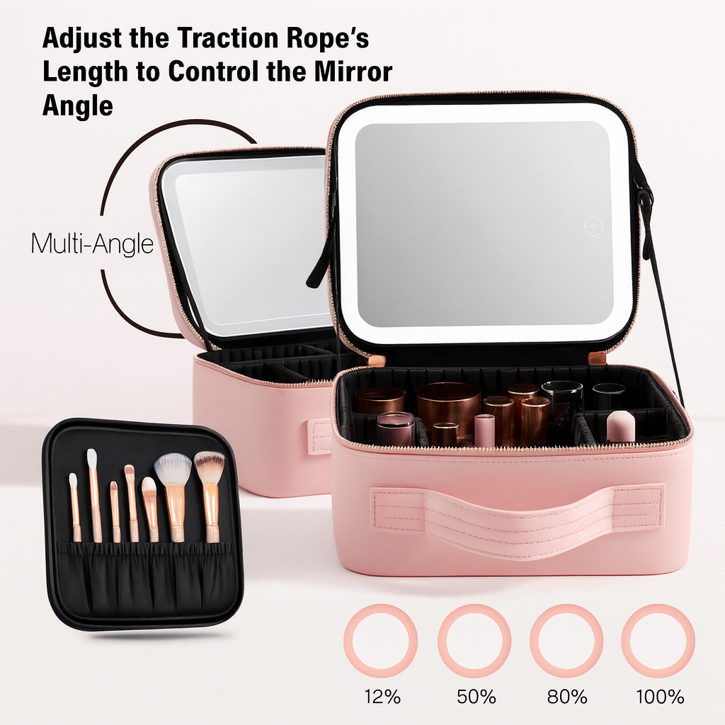 Lighted Travel Makeup Bag with Mirror – LED Cosmetic Case - ZILVUS