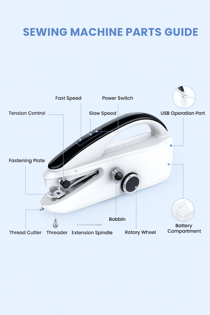 Mini Electric Handheld Sewing Machine 2-Speed Stitcher - ZILVUS
