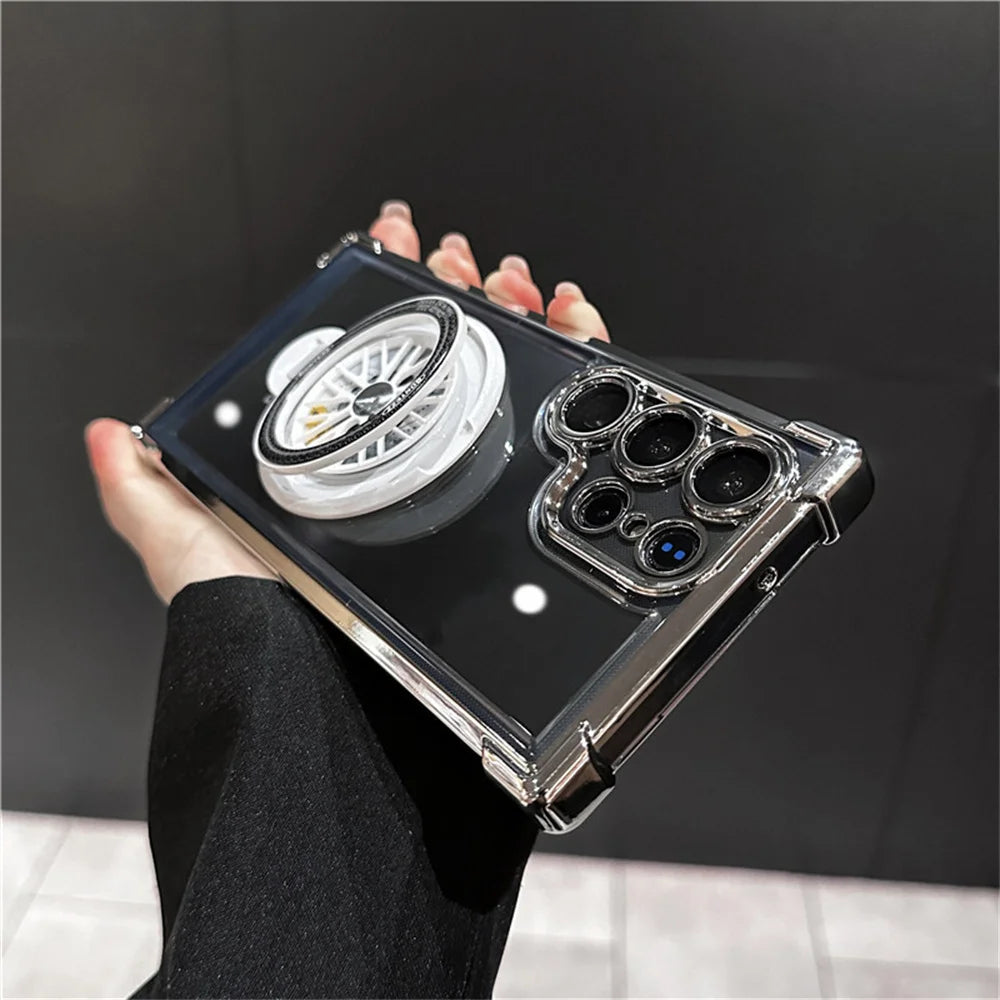 Luxury Airbags Plating Magnetic Transparent Case for Samsung Galaxy S25 S24 Ultra S23 Fe S22 Plus A54 A34 A15 A25 A35 A55 A53 - ZILVUS