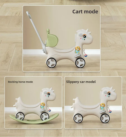 Large Rocking Horse Toy with Music – Multi-Purpose Baby Rocking Cart for 1–5 Years Old | Indoor & Outdoor Ride-On Toy - ZILVUS