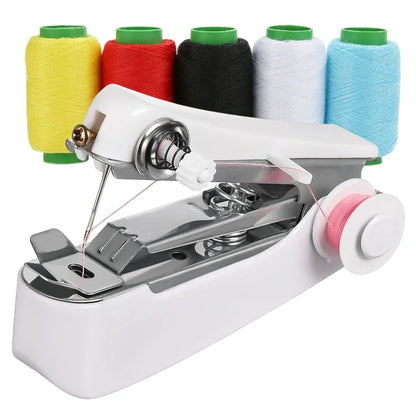 6/set White Mini Handheld Sewing Machine with 5 Spools Colorful Thread Portable Manual Quick Fix for Clothes DIY Crafts JXB - ZILVUS