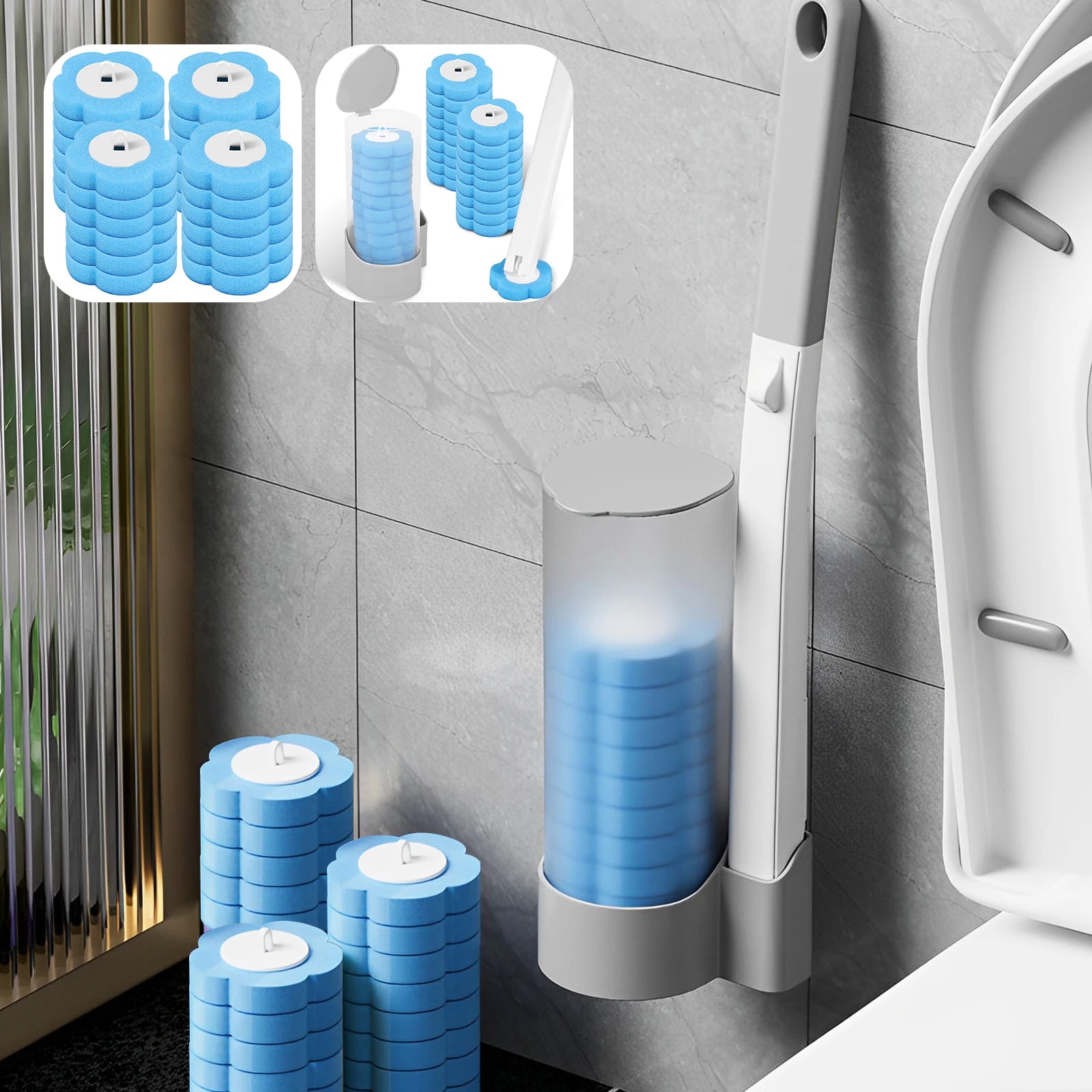 Disposable Toilet Brush Set with Holder & Replaceable Heads - ZILVUS