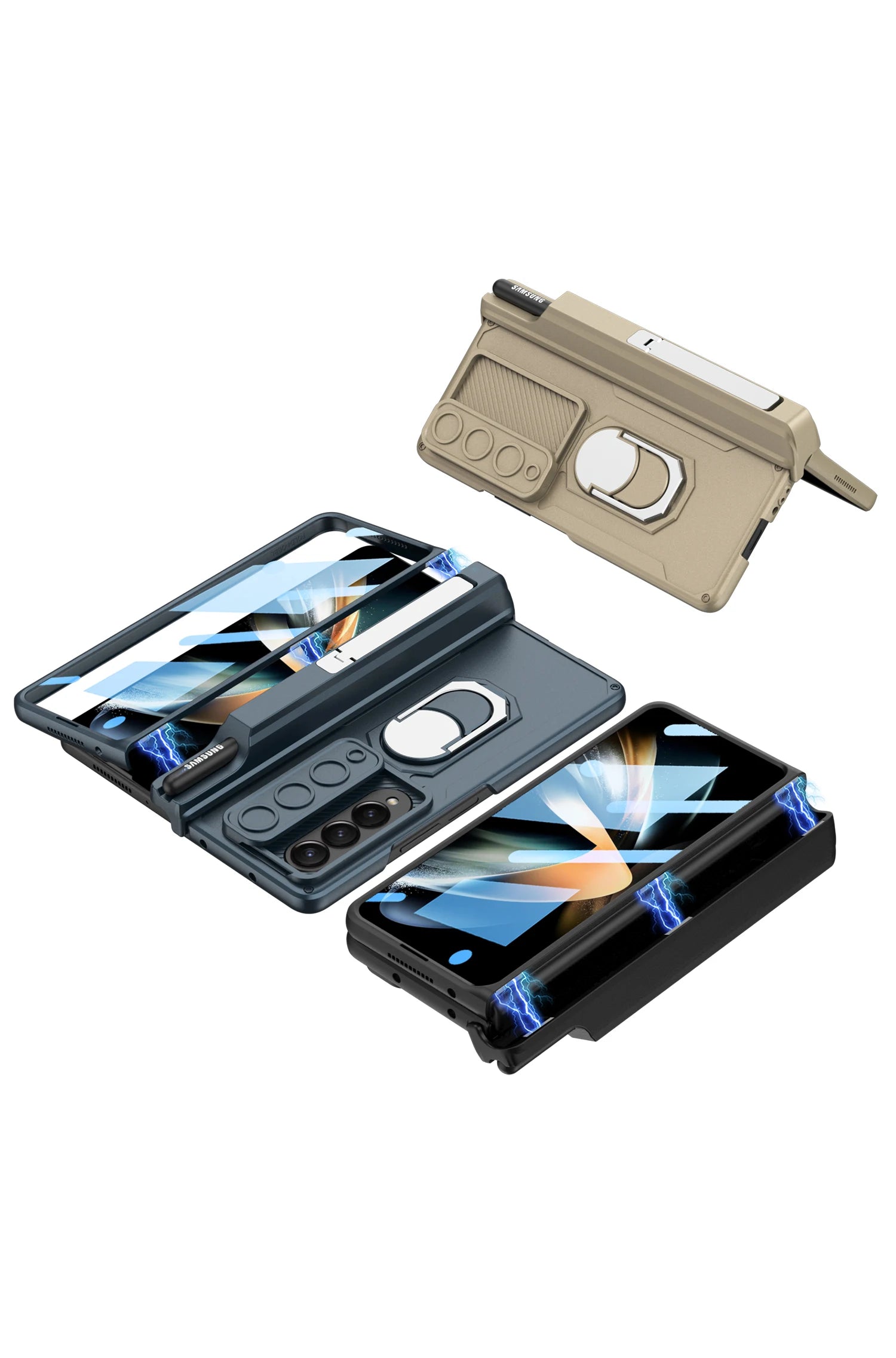 Magnetic Armor Phone Case For Samsung Galaxy Z-Fold-7,5,4 Series With Pen Holder Slide Camera Full Body Rugged Stand Back Cover - ZILVUS