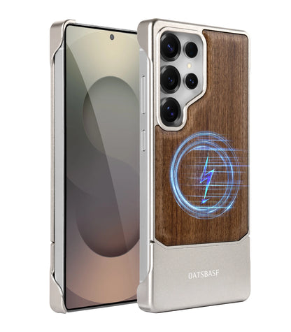 Wood and Metal Magnetic Phone Case – Shockproof for Samsung S25 Ultra - ZILVUS