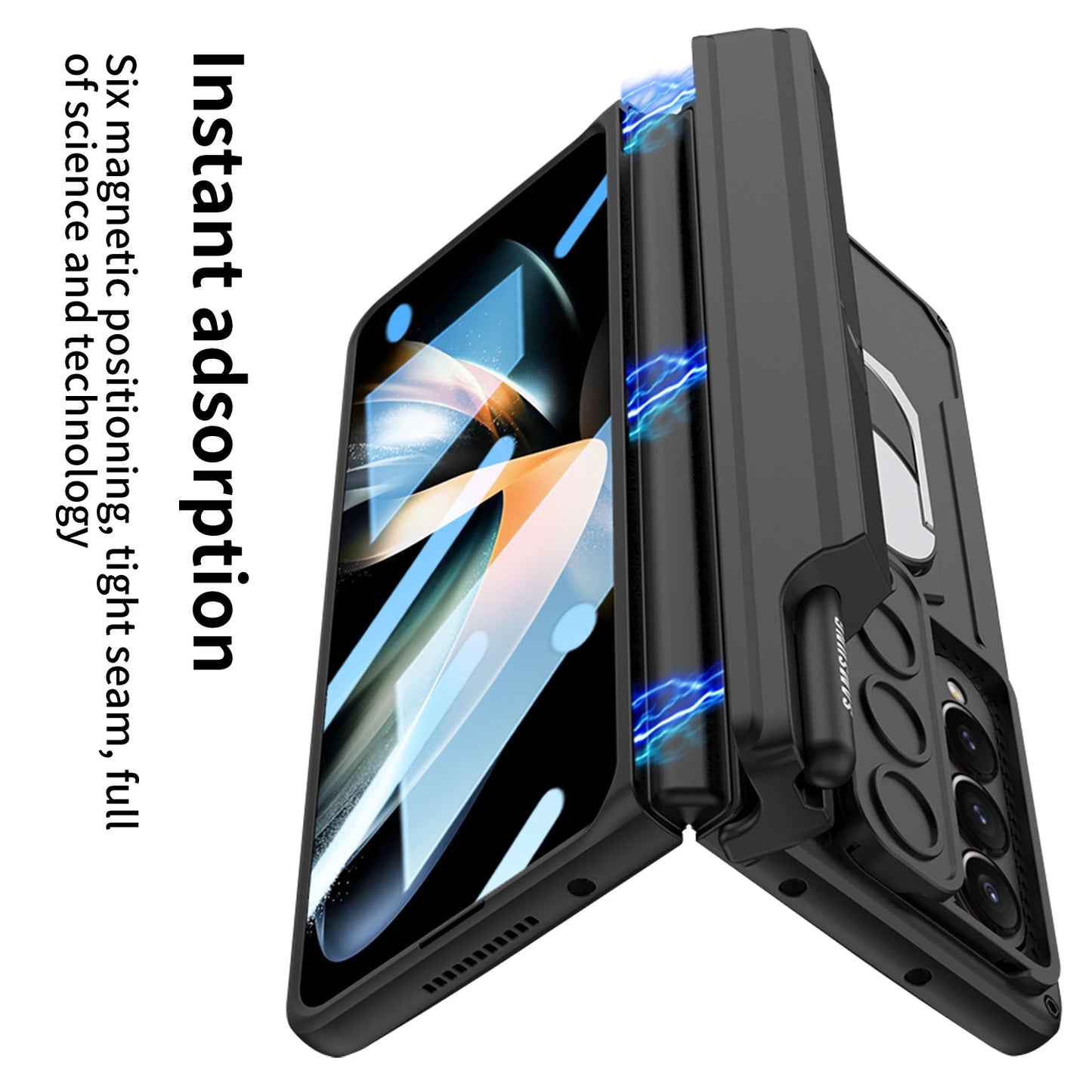 Magnetic Armor Phone Case For Samsung Galaxy Z-Fold-7,5,4 Series With Pen Holder Slide Camera Full Body Rugged Stand Back Cover - ZILVUS