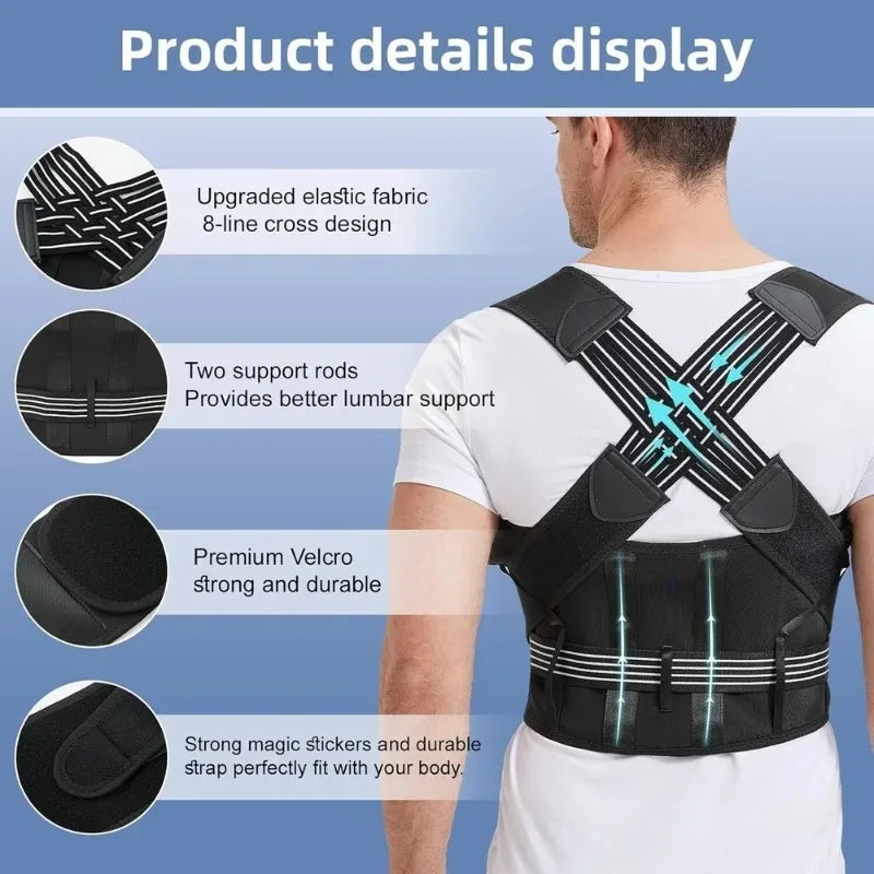 Back Posture Corrector Brace – Adjustable Shoulder & Spine Support for Men and Women - ZILVUS