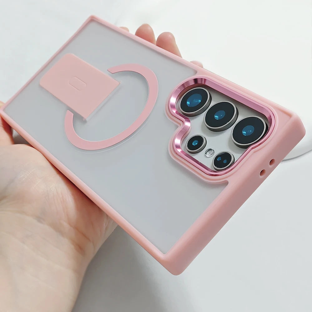 Magnetic Matte Phone Case with Holder – Shockproof for Samsung S25/S24/S23 - ZILVUS