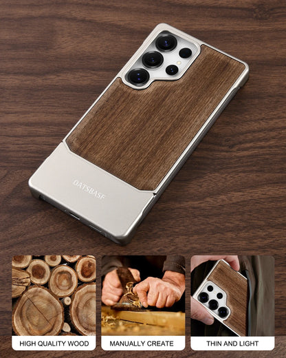 Wood and Metal Magnetic Phone Case – Shockproof for Samsung S25 Ultra - ZILVUS