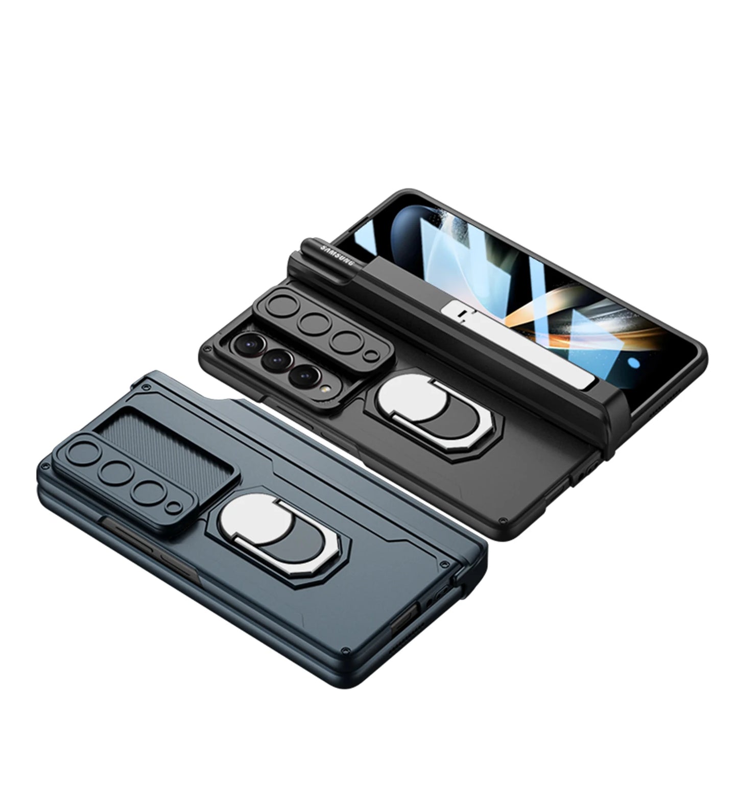 Magnetic Armor Phone Case For Samsung Galaxy Z-Fold-7,5,4 Series With Pen Holder Slide Camera Full Body Rugged Stand Back Cover - ZILVUS