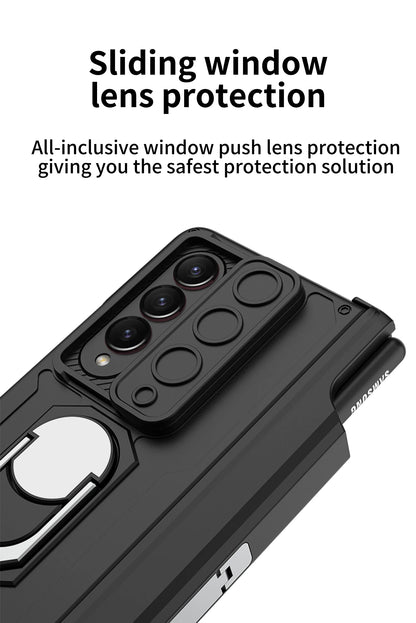 Magnetic Armor Phone Case For Samsung Galaxy Z-Fold-7,5,4 Series With Pen Holder Slide Camera Full Body Rugged Stand Back Cover - ZILVUS