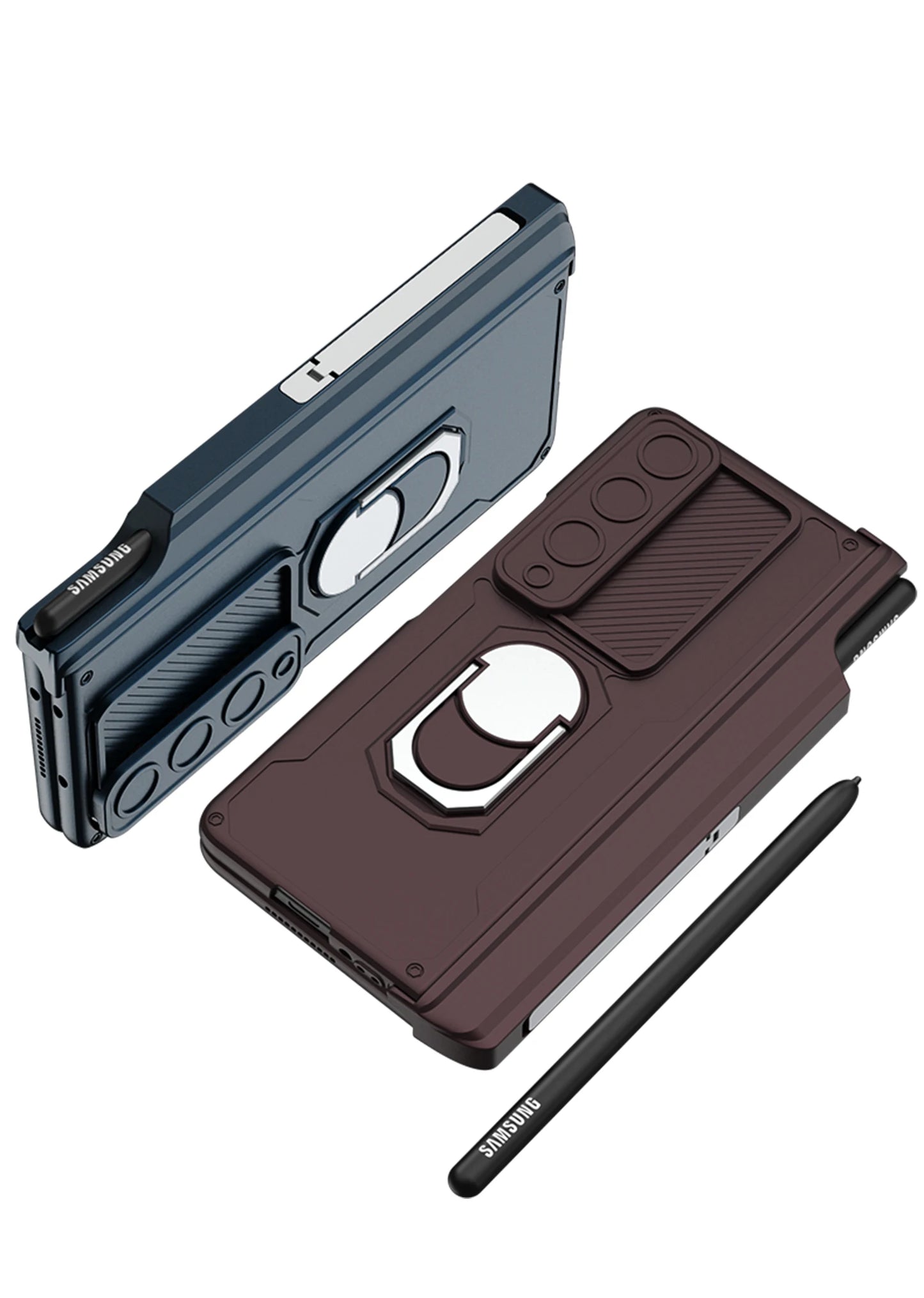 Magnetic Armor Phone Case For Samsung Galaxy Z-Fold-7,5,4 Series With Pen Holder Slide Camera Full Body Rugged Stand Back Cover - ZILVUS