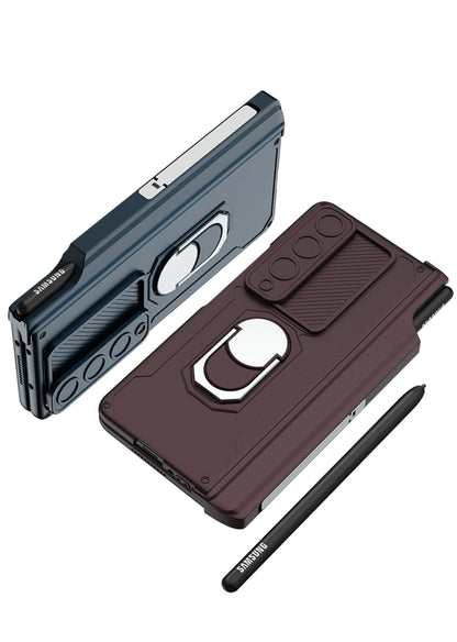 Magnetic Armor Phone Case For Samsung Galaxy Z-Fold-7,5,4 Series With Pen Holder Slide Camera Full Body Rugged Stand Back Cover - ZILVUS