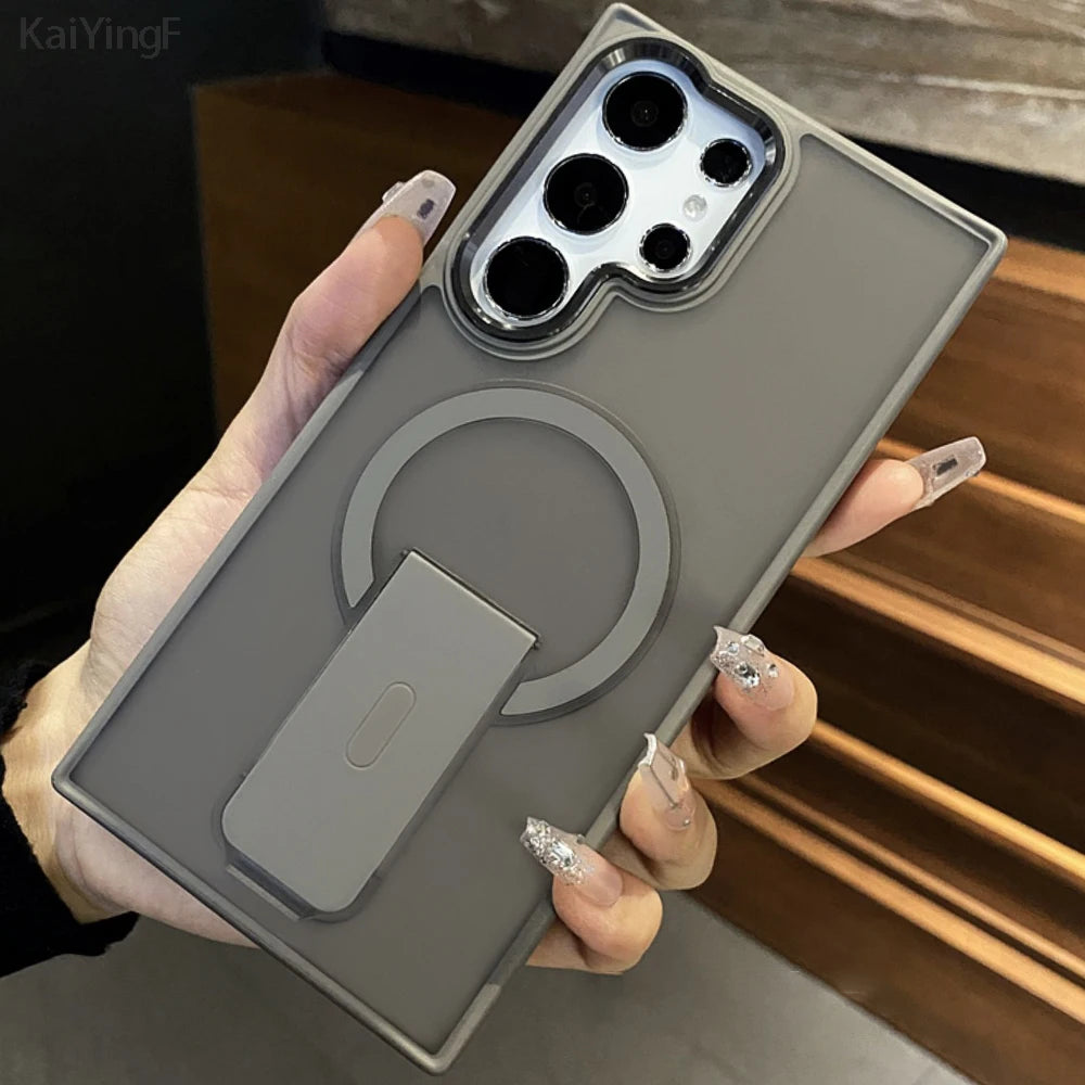 Magnetic Matte Phone Case with Holder – Shockproof for Samsung S25/S24/S23 - ZILVUS