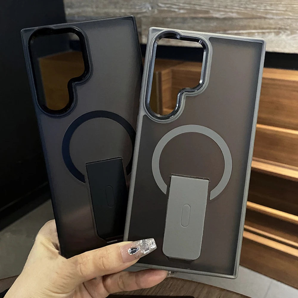 Magnetic Matte Phone Case with Holder – Shockproof for Samsung S25/S24/S23 - ZILVUS