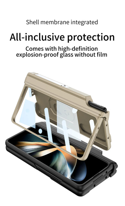 Magnetic Armor Phone Case For Samsung Galaxy Z-Fold-7,5,4 Series With Pen Holder Slide Camera Full Body Rugged Stand Back Cover - ZILVUS