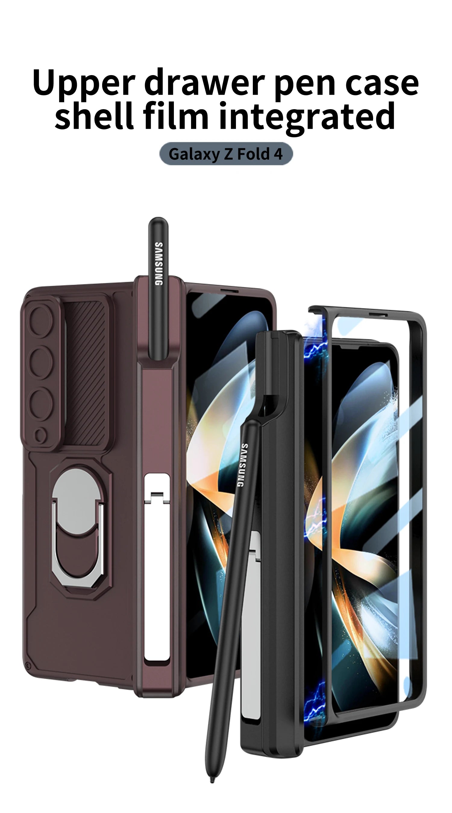 Magnetic Armor Phone Case For Samsung Galaxy Z-Fold-7,5,4 Series With Pen Holder Slide Camera Full Body Rugged Stand Back Cover - ZILVUS