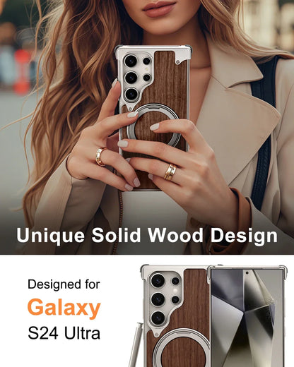 Wood Magnetic Phone Case with 360° Ring Stand for Samsung S25/S24 Ultra - ZILVUS