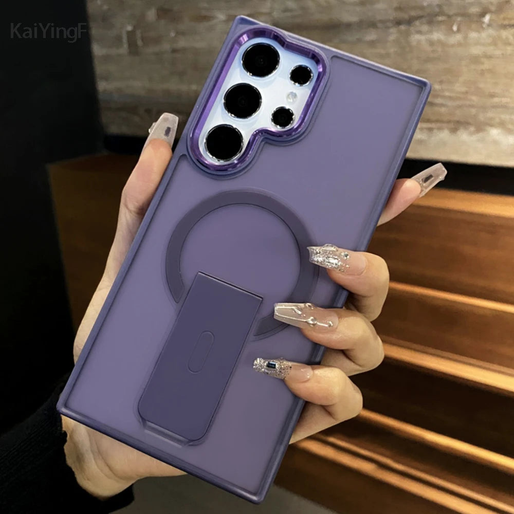 Magnetic Matte Phone Case with Holder – Shockproof for Samsung S25/S24/S23 - ZILVUS