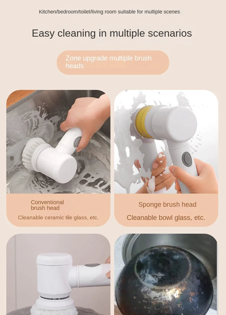 Electric Handheld Power Scrubber Brush | Wireless Household Cleaning Tool - ZILVUS