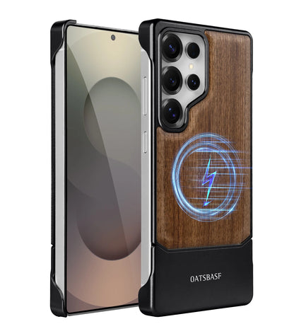Wood and Metal Magnetic Phone Case – Shockproof for Samsung S25 Ultra - ZILVUS