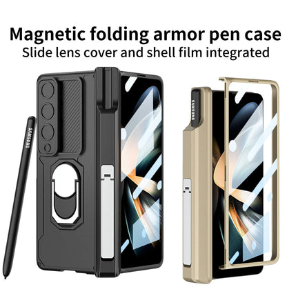 Magnetic Armor Phone Case For Samsung Galaxy Z-Fold-7,5,4 Series With Pen Holder Slide Camera Full Body Rugged Stand Back Cover - ZILVUS