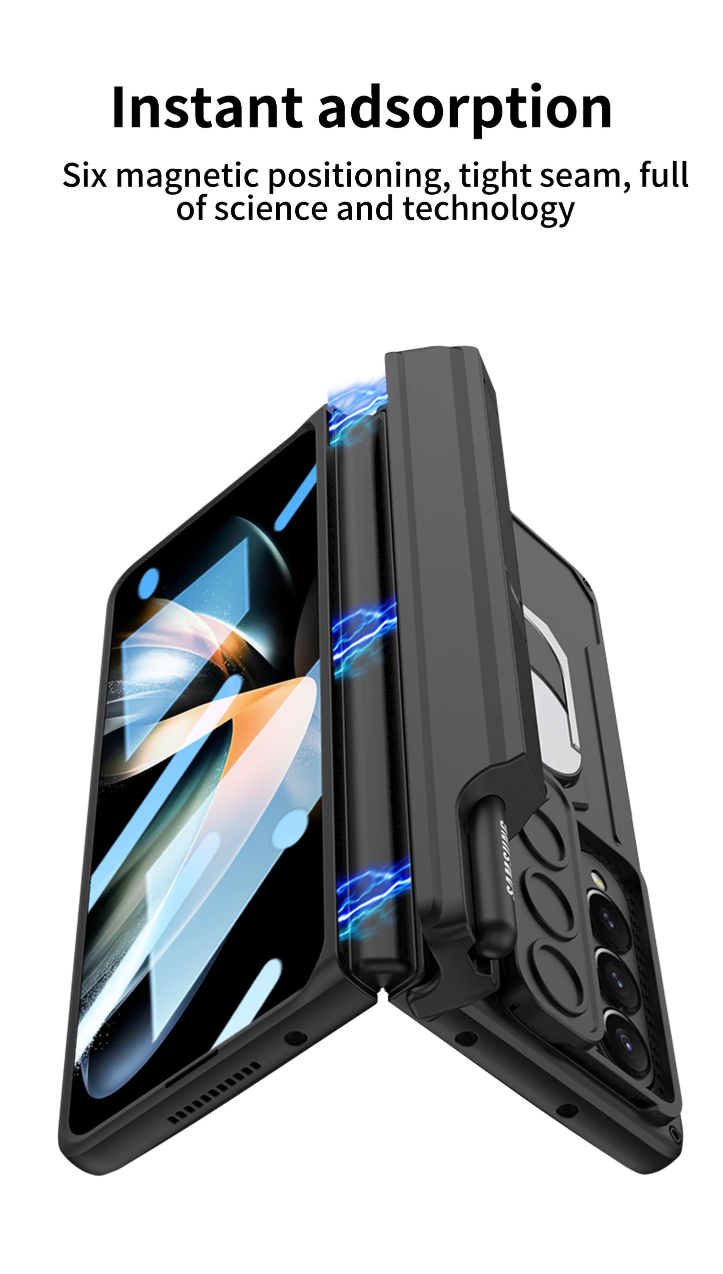 Magnetic Armor Phone Case For Samsung Galaxy Z-Fold-7,5,4 Series With Pen Holder Slide Camera Full Body Rugged Stand Back Cover - ZILVUS