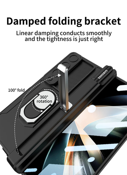 Magnetic Armor Phone Case For Samsung Galaxy Z-Fold-7,5,4 Series With Pen Holder Slide Camera Full Body Rugged Stand Back Cover - ZILVUS