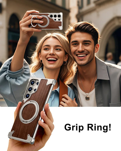 Wood Magnetic Phone Case with 360° Ring Stand for Samsung S25/S24 Ultra - ZILVUS