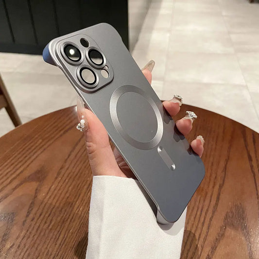 Natural titanium borderless plating magsafe phone case for iPhone 16 15 14 13 12 Case