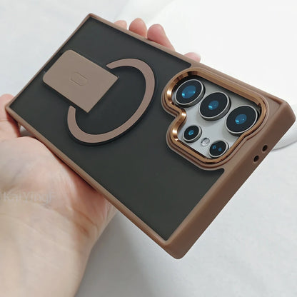 Magnetic Matte Phone Case with Holder – Shockproof for Samsung S25/S24/S23 - ZILVUS