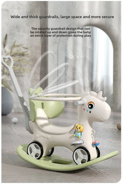 Large Rocking Horse Toy with Music – Multi-Purpose Baby Rocking Cart for 1–5 Years Old | Indoor & Outdoor Ride-On Toy - ZILVUS