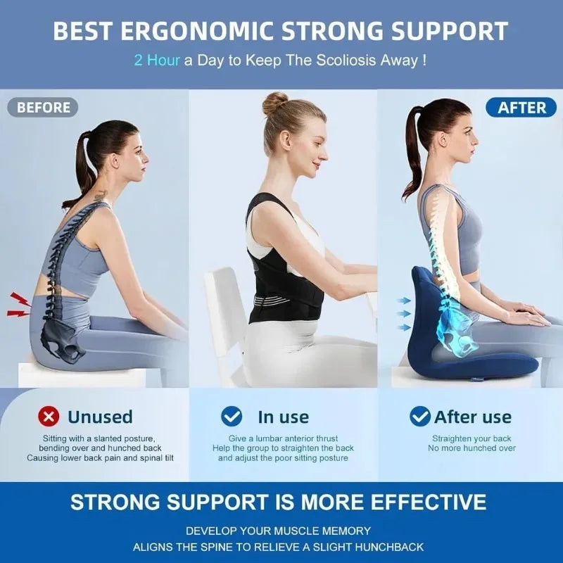 Back Posture Corrector Brace – Adjustable Shoulder & Spine Support for Men and Women - ZILVUS