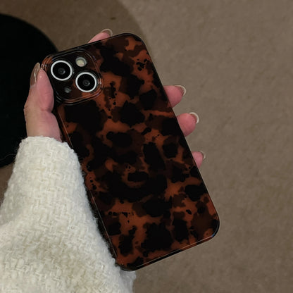 Stylish Dark Color Tortoiseshell Amber Soft Glossy Cover Case for iPhone 16 15 14 13 12  Series