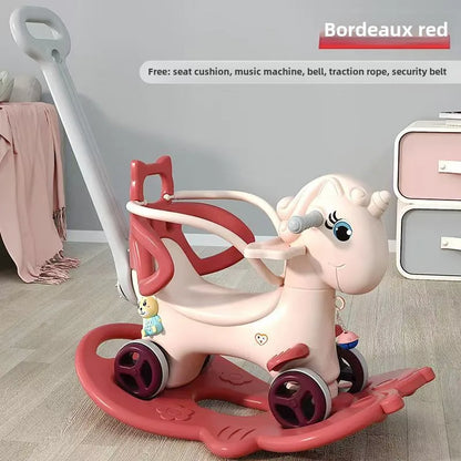 Large Rocking Horse Toy with Music – Multi-Purpose Baby Rocking Cart for 1–5 Years Old | Indoor & Outdoor Ride-On Toy - ZILVUS