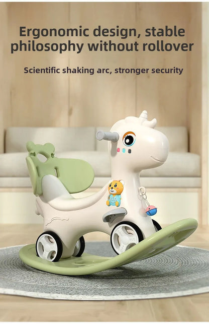 Large Rocking Horse Toy with Music – Multi-Purpose Baby Rocking Cart for 1–5 Years Old | Indoor & Outdoor Ride-On Toy - ZILVUS